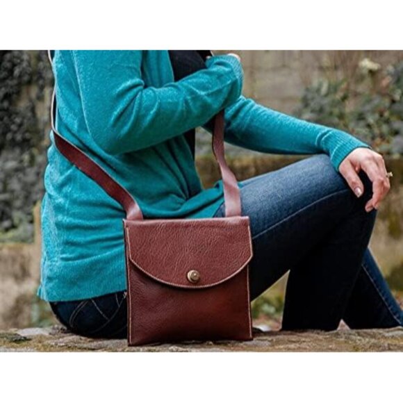 Crossbody Handbag Full Grain Veg-Tan Leather Small Purse Stylish Eco-Friendly - Picture 5 of 9